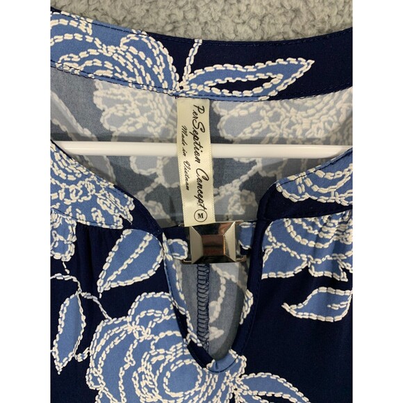 PerSeption Concept Blue Floral Cap Sleeve Midi Dress Polyester Spandex Stretch M - Picture 3 of 14